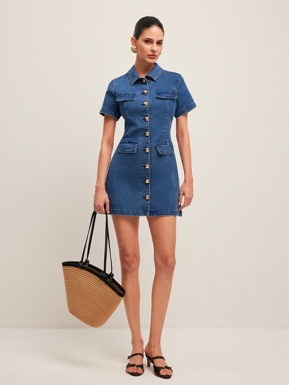 Commense Button Denim Shirt Dress Medium NWT